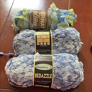 2 Bedazzle Blue Yarn & 1 Bernat Yarn